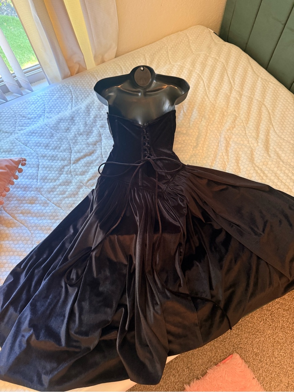 Love the Label Carmen Black Velvet Corset Midi Dress XS Boned Strapless - Picture 7 of 11